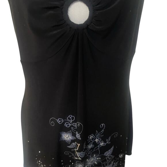 Libian USA Y2K Whimsygoth Sparkly Floral Print Mini Dress Black Size Large Fairy - Picture 2 of 11